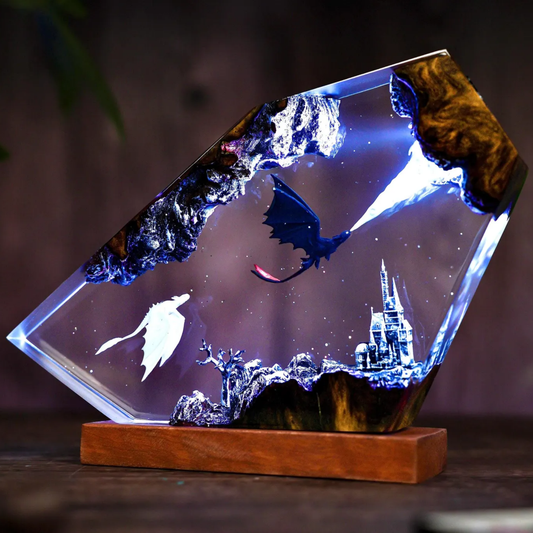 Handmade Fury Dragon Couple Lamp, Fangless dragon Epoxy Resin Lamp