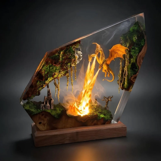 Three Headed Dragon Resin Lamp, Epic Hydra Diorama Night Light