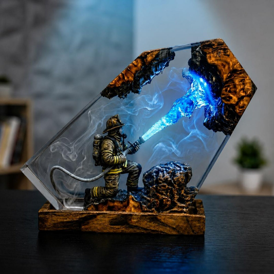 Firefighter Resin Lamp, Fireman LED Night Light