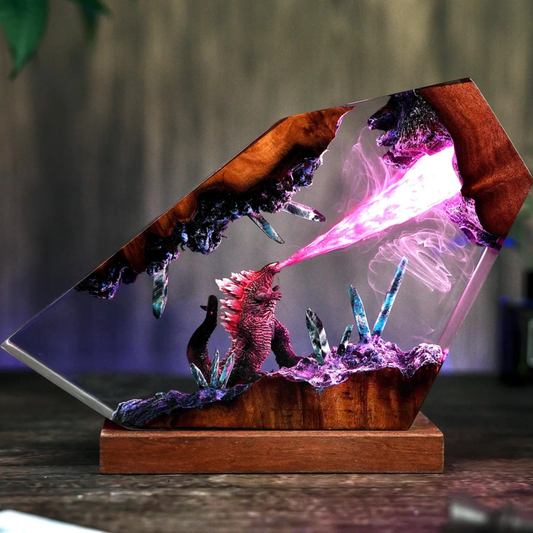 Diorama King Monster Resin Lamp, Godzilla Handmade Lamp