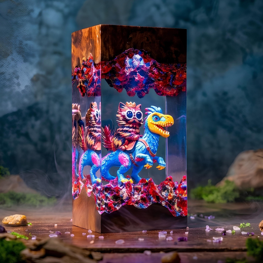 Handmade Mythical Beast and Dinosaur Resin Diorama Lamp