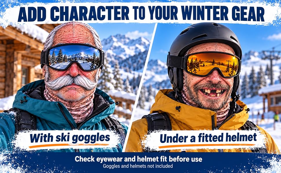 Old-man balaclavas styled with ski goggles and helmets