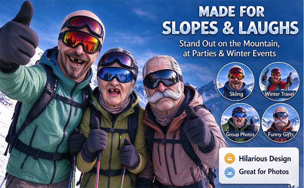 Three old-man balaclava designs styled for group photos