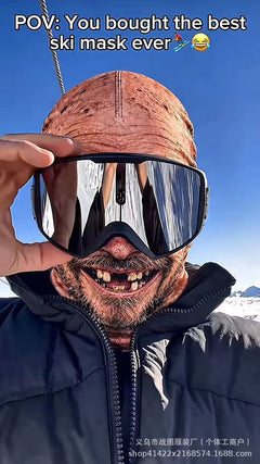 Old-man mask shown when worn